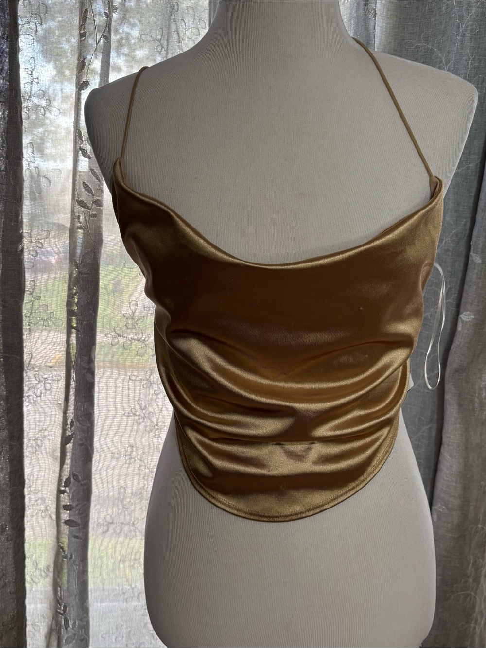 Windsor Metallic Gold Satin Cowl Crop Top